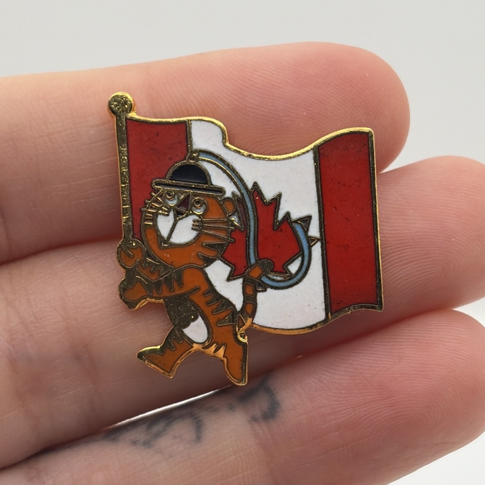 1988 Seoul Olympics Hodori Tiger Mascot Canadian Flag Canada Lapel Pin